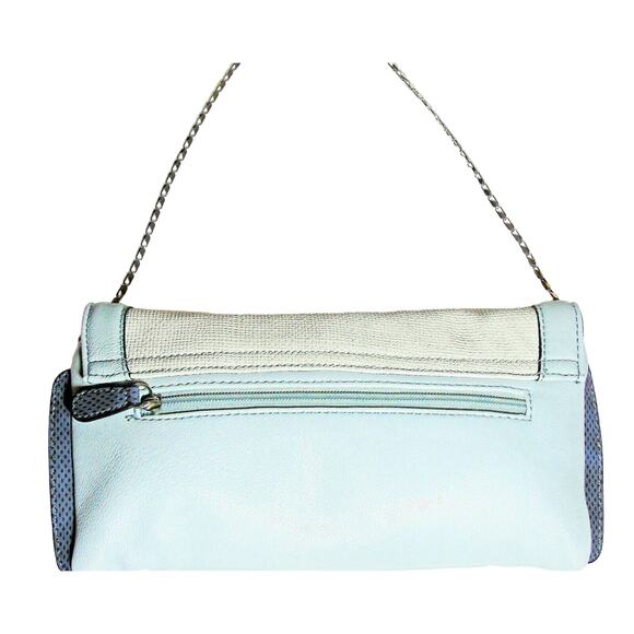 Jennifer Lopez Glacier Blue Gray HANDBAG CLUTCH + CHAIN Shoulder Purse 12x6 JLO! - Picture 3 of 8